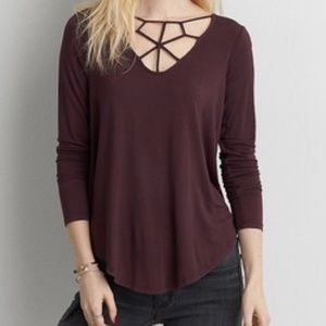 American Eagle Long Sleeve Purple Caged Top